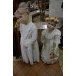 TWO CHILDREN MANNEQUINS, both wearing bridesmaids outfits, height tallest approximately 116cm (2)