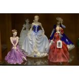 FIVE FIGURES, to include three Royal Doulton 'Blithe Morning', HN2065, 'Mary' Figure of The Year