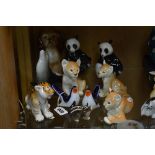 A GROUP OF USSR ANIMALS, to include a pair of bird cruets, lion cubs, tiger cub, pandas, seal, etc
