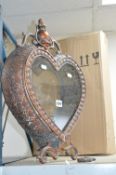 A HEART SHAPED METAL LANTERN, height approximately 51cm (foot loose) with a box