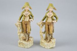 TWO ROYAL DUX FIGURES, young French gentleman standing on stepped naturalistic ground, pink triangle