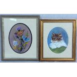 FREEDA GREEN, 'BUTTERFLIES AND PUSSYCAT', two original watercolour paintings, both signed, mounted