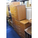 TWO VARIOUS MODERN CHESTS, of drawers and a pair of matching three drawer bedside cabinets (4)