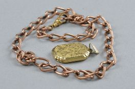 A 9CT CHAIN (clasp base metal) together with a 9ct back and front locket, approximate weight 26.5