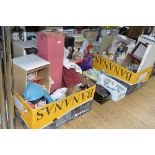 FOUR BOXES AND LOOSE PORCELAIN COLLECTORS DOLLS AND DOLLS TEAWARES ETC, to include 'Ashton-Drake