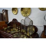 A QUANTITY OF MISCELLANEOUS BRASS, comprising of a three fold fire screen, various plaques, horses