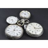 TWO SILVER POCKET WATCHES, and two silver fob watches