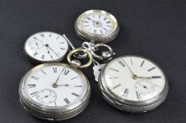 TWO SILVER POCKET WATCHES, and two silver fob watches