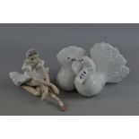 TWO LLADRO FIGURES, a pair of Doves, No.1169 and a seated ballerina (missing rose) (2)