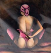 PASCALE BIGOT, 'UNTITLED', an original pastel drawing of a woman in pink clothes, double mounted but