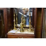 FOUR VARIOUS BRASS TABLE LAMPS