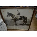 A LARGE FRAMED HORSE RACING PICTURE, depicting 'Poseidon with Tom Clayton up, winner of the 1906