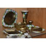 A 1930'S TUSCAN CHINA 'PLANT' DRESSING TABLE ITEMS, comprising oval dish, candlestick, vase and four