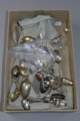 A BOX OF MIXED APOSTLE SPOONS, silver and plated assortments