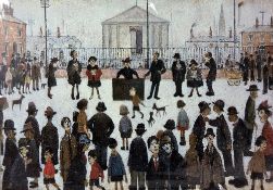 L.S.LOWRY, 'THE PRAYER MEETING', an open edition print in a card mount, unsigned, 70cm x 50cm