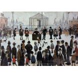 L.S.LOWRY, 'THE PRAYER MEETING', an open edition print in a card mount, unsigned, 70cm x 50cm