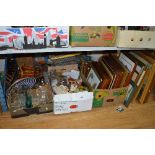 SIX BOXES AND LOOSE CERAMICS, GLASS, PICTURES, FOOTBALL MAGAZINES, COLLECTORS DOLLS, etc (all monies