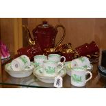 SIX ROYAL WORCESTER COFFEE CANS/SAUCERS, green dragon pattern (12), together with Wade 'Royal