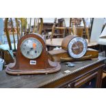 A WALNUT CASED MANTLE CLOCK, and a mahogany cased mantle clock (two pendulums)