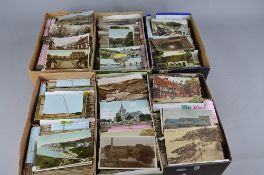 A LARGE COLLECTION OF POSTCARDS IN SIX SMALL BOXES, dating from the early part of the 20th Century