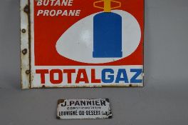 A DOUBLE SIDED FRENCH ENAMEL TOTALGAZ ADVERTISING SIGN, for wall mounting, some minor wear and