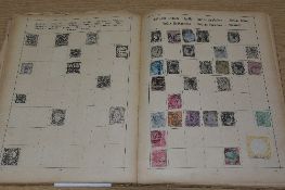 A COLLECTION OF STAMPS, in an old prints album with Great British 1840 1d black used