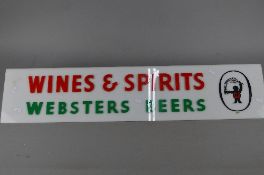 A PLASTIC WEBSTERS BEERS, WINES AND SPIRITS HANGING SIGN, individual cut out red and green lettering