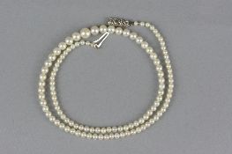 A LATE 20TH CENTURY AKOYA CULTURED PEARL NECKLACE, pearls graduating in size from 3.2mm to 6.3mm