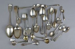 A SET OF THREE GEORGE III SILVER FIDDLE PATTERN CONDIMENT SPOONS, engraved crest, makers John