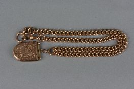 AN EARLY 20TH CENTURY DOUBLE ALBERT CHAIN, plain polished curb links fitted to a swivel and large