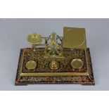 A SET OF VICTORIAN S. MORDAN & CO DESK POSTAGE SCALES, the boulle marquetry base fitted with six