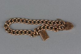 AN EARLY 20TH CENTURY 9CT ROSE GOLD CHARM BRACELET, together with a hinged letter charm, each link