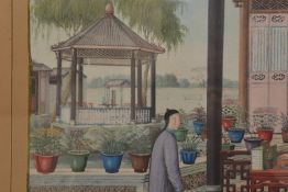 MID/LATE 19TH CENTURY ANGLO CHINESE SCHOOL, Scholar seated at a table in the shade with a servant