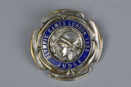 A 1908 LONDON OLYMPIC GAMES JUDGE'S BADGE, by Vaughton of Birmingham in silver bronze with the