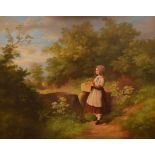 ATTRIBUTED TO WILLIAM W. GILL (BRITISH 19TH CENTURY), a scene near Wenlock, girl resting a basket of