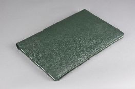 A FIRST HALF OF THE 20TH CENTURY STATIONARY CASE, dark green leather with green fabric lined