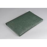 A FIRST HALF OF THE 20TH CENTURY STATIONARY CASE, dark green leather with green fabric lined
