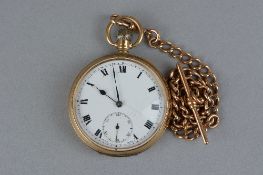 AN EARLY 20TH CENTURY 9CT GOLD POCKET WATCH, white enamel dial with black Roman numerals, blue