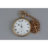 AN EARLY 20TH CENTURY 9CT GOLD POCKET WATCH, white enamel dial with black Roman numerals, blue