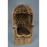 A 19TH CENTURY STYLE PORTER'S CHAIR, brown velvet upholstery, studded detail to arch, button back,