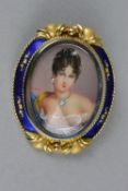 A MID 20TH CENTURY BROOCH PENDANT OF A PORTRAIT MINIATURE OF A YOUNG MAIDEN, inset eight cut