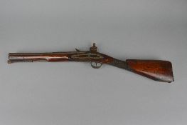AN ANTIQUE FLINTLOCK BLUNDERBUSS BY BLAIR, it has a 13 ¾'steel barrel with a flared muzzle, the