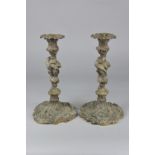 A PAIR OF 19TH CENTURY BRONZE CANDLESTICKS, Rococo revival style, cast with mythical beasts and