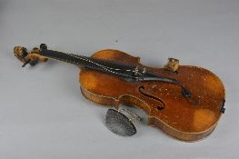 A 19TH CENTURY VIOLIN WITH LION'S HEAD SCROLL, two piece back, bears label 'No.196, Henry Thomson