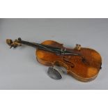 A 19TH CENTURY VIOLIN WITH LION'S HEAD SCROLL, two piece back, bears label 'No.196, Henry Thomson