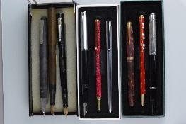 A TRAY OF COLLECTABLE FOUNTAIN AND BALLPOINT PENS, these including a Lamy 2000 fountain in its