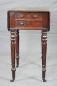 AN EARLY 19TH CENTURY MAHOGANY WORK TABLE, of rectangular form, drop leaves, the ends fitted with