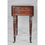 AN EARLY 19TH CENTURY MAHOGANY WORK TABLE, of rectangular form, drop leaves, the ends fitted with