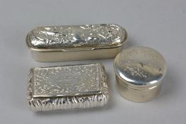 A VICTORIAN RECTANGULAR SILVER SNUFF BOX, floral engraved cover and base, the top with cartouche and