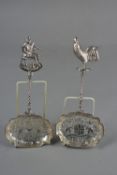 TWO LATE 19TH CENTURY CONTINENTAL SILVER DECORATIVE SPOONS, both with pierced and chased bowls